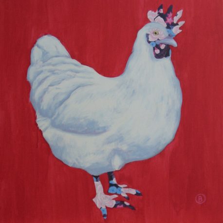 red chicken, kippen schilderij