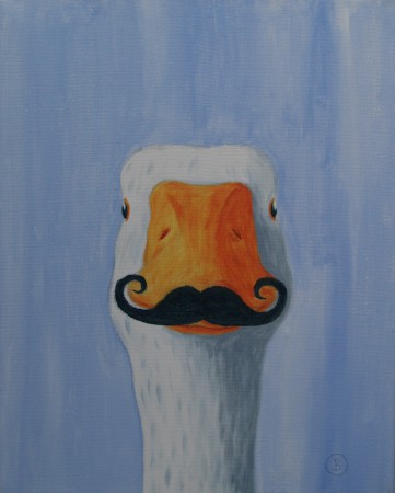 goose moustache een grappig schilderij van een gans met een echte snor