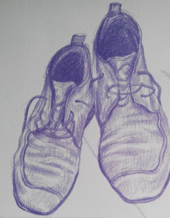 tekening schoen, purple shoes,