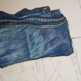 jeans, broek tekenen,kleurpotlood tekening spijkerbroek pencilcolour drawing jeans